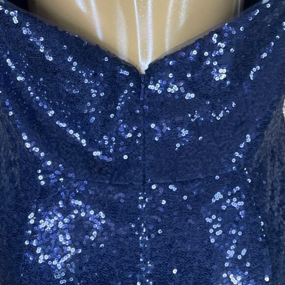 B2 Jasmine Long V-neck Halter Sequin Bridesmaid Dress Gown Midnight Blue Size 18 - Picture 6 of 11